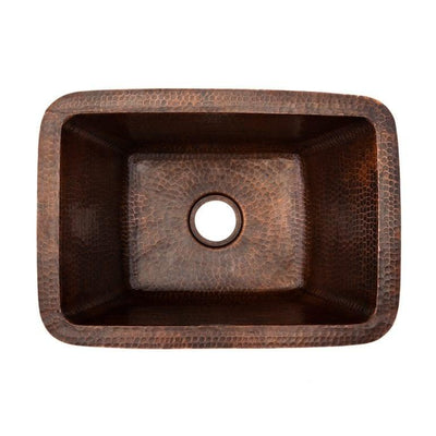 17″ Rectangle Hammered Copper Bar Sink w/ 2″ Drain Opening - Hardware by Design