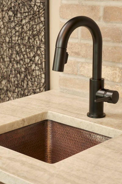15″ Square Hammered Copper Bar/Prep Sink w/ 3.5″ Drain Opening - Hardware by Design