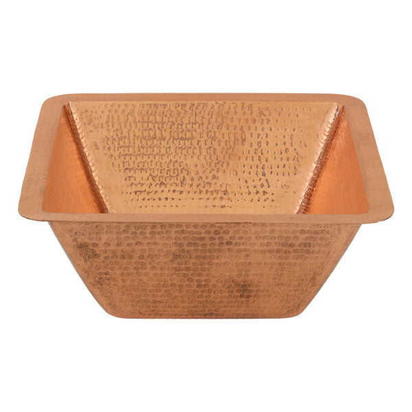 15" Square Hammered Copper Bar/Prep Sink w/ 2" Drain Opening in Polished Copper