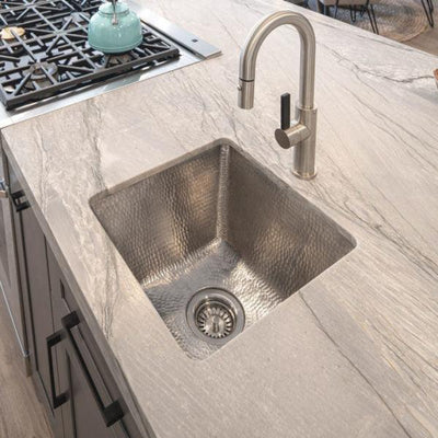 17‚Ä≥ Square Hammered Copper Bar/Prep Sink in Nickel - Hardware by Design