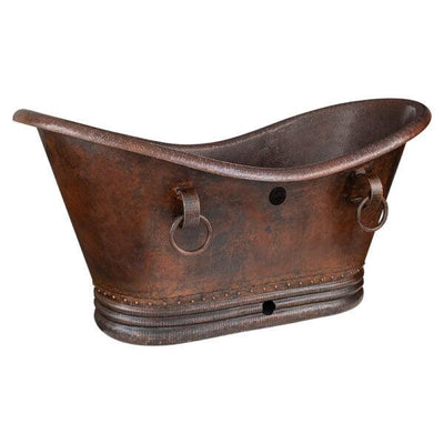 60" Hammered Copper Double Slipper Bathtub with Rings and Overflow Holes - Hardware by Design