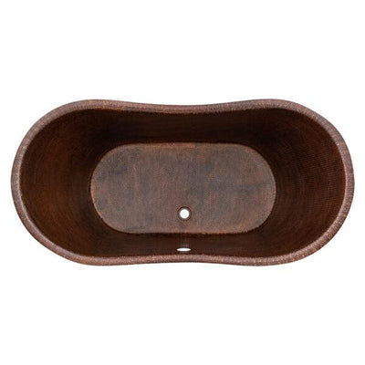 60" Hammered Copper Double Slipper Bathtub with Rings and Overflow Holes - Hardware by Design
