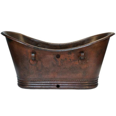 72" Hammered Copper Double Slipper Bathtub with Rings and Overflow Holes - Hardware by Design