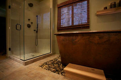 72″ Hammered Copper Modern Slipper Style Bathtub - Hardware by Design