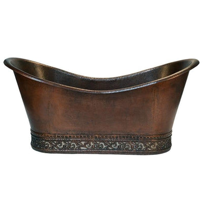 67‚Ä≥ Hammered Copper Double Slipper Bathtub with Scroll Base and Nickel Inlay - Hardware by Design