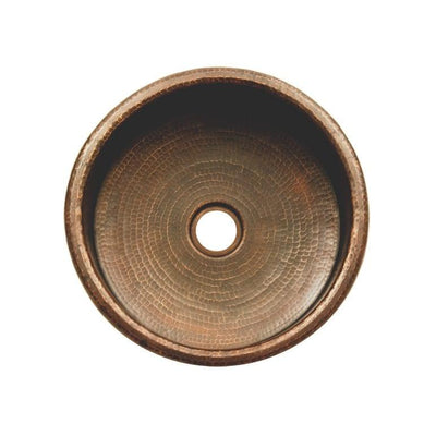 15‚Ä≥ Round Hammered Copper Vessel Bar Sink w/ 2‚Ä≥ Drain Opening - Hardware by Design