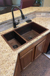 33‚Ä≥ Hammered Copper 25/75 Double Basin Kitchen Sink - Hardware by Design