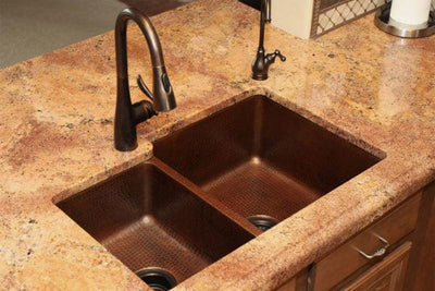 33‚Ä≥ Hammered Copper 40/60 Double Basin Kitchen Sink - Hardware by Design