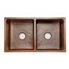 33″ Hammered Copper 50/50 Double Basin Kitchen Sink - Hardware by Design