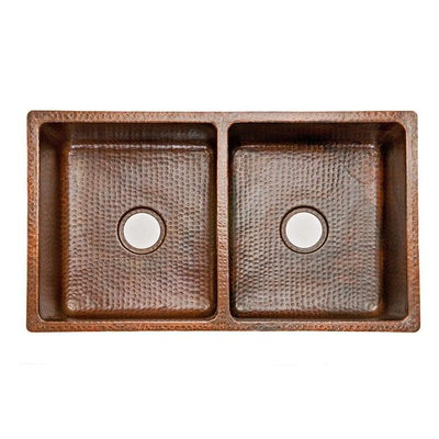 33‚Ä≥ Hammered Copper 50/50 Double Basin Kitchen Sink - Hardware by Design