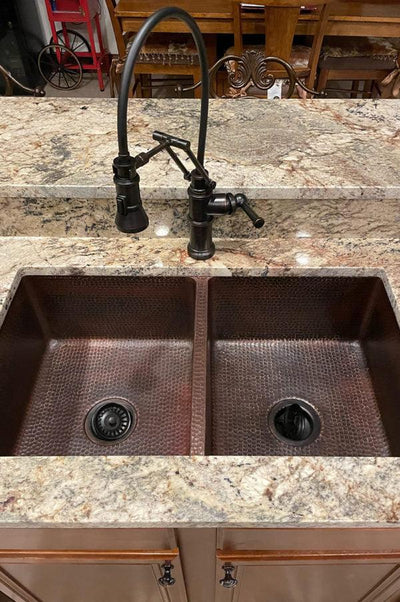 33‚Ä≥ Hammered Copper 50/50 Double Basin Kitchen Sink - Hardware by Design