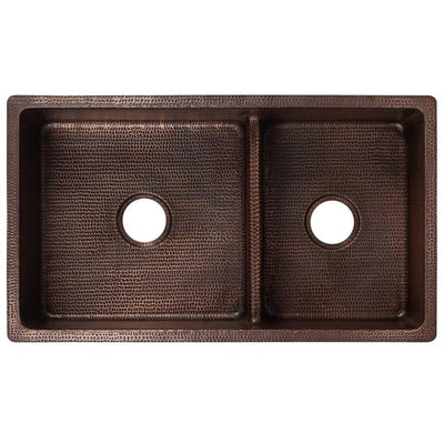 33‚Ä≥ Hammered Copper 60/40 Double Basin Kitchen Sink with Short 5‚Ä≥ Divider - Hardware by Design