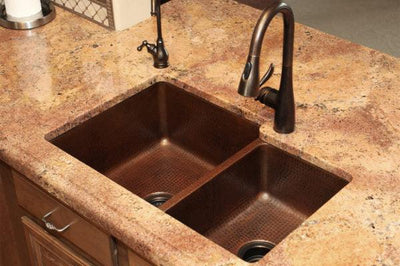 33‚Ä≥ Hammered Copper 60/40 Double Basin Kitchen Sink - Hardware by Design