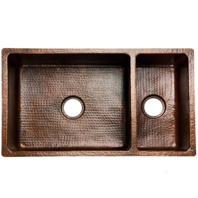 33‚Ä≥ Hammered Copper 75/25 Double Basin Kitchen Sink - Hardware by Design