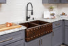 33″ Hammered Copper Apron Front 50/50 Double Basin Kitchen Sink w/ Barrel Strap Design - Hardware by Design