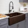 33″ Hammered Copper Apron Front 60/40 Double Basin Kitchen Sink - Hardware by Design