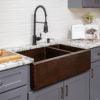 33‚Ä≥ Hammered Copper Apron Front 75/25 Double Basin Kitchen Sink - Hardware by Design