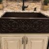 30″ Hammered Copper Apron Front Single Basin Kitchen Sink with Scroll Design - Hardware by Design