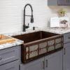 33‚Ä≥ Hammered Copper Apron Front Single Basin Kitchen Sink w/ Fleur De Lis and Apron Front Nickel Background - Hardware by Design
