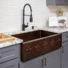 33″ Hammered Copper Apron Front Single Basin Kitchen Sink w/ Fleur De Lis - Hardware by Design