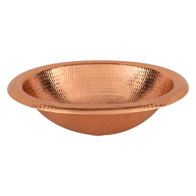 18" Wide Rim Oval Self Rimming Hammered Copper Bathroom Sink in Polished Copper