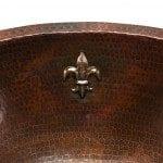 12" Copper Undermount Bathroom Sink with Fleur De Lis Design, Tru Widespread Faucet, Pop Up Drain Assembly, Silicone Caulk, and Wax Cleaner - Hardware by Design