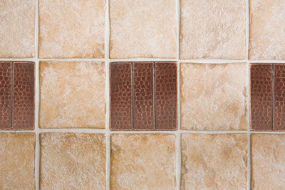 Package of Four 4" x 4" Hammered Copper Tiles with Linear Design - Hardware by Design