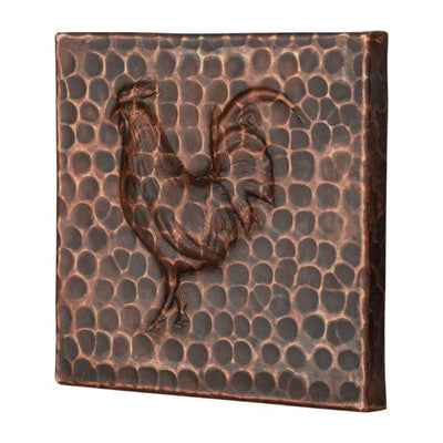 4-Inch x 4-Inch Hammered Copper Rooster Tile - Quantity 8 - Hardware by Design