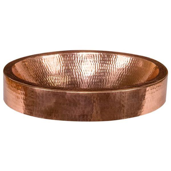 17" Compact Oval Skirted Vessel Hammered Copper Sink in Polished Copper - Hardware by Design