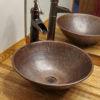 15" Round Wired Rimmed Vessel Hammered Copper Sink with Single Handle Vessel Faucet, Matching Drain and Accessories - Hardware by Design
