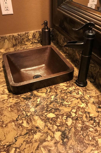 15" Square Skirted Vessel Hammered Copper Sink - Hardware by Design