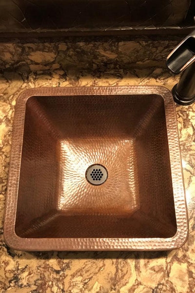 15" Square Skirted Vessel Hammered Copper Sink - Hardware by Design