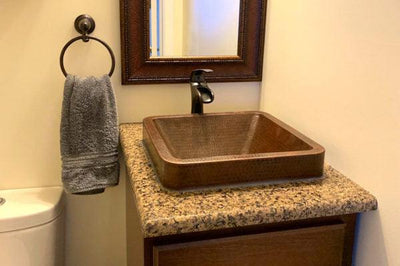 15" Square Skirted Vessel Hammered Copper Sink - Hardware by Design