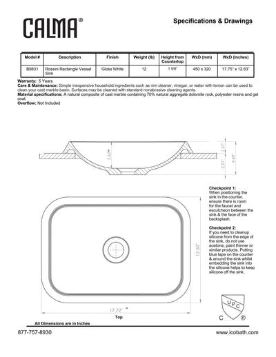 Rossini Rectangle Vessel Sink - Gloss White