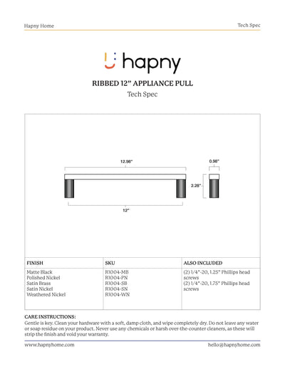 Ribbed 18” Appliance Pull