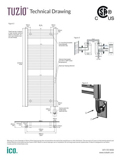 19"x47.5" Savoy Electric Towel Warmer