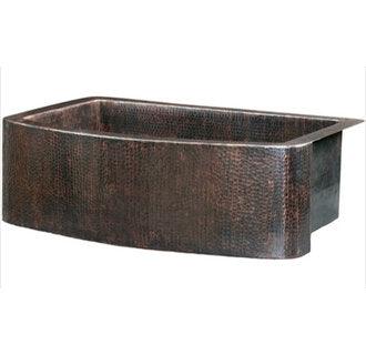 Thompson Traders K1A-0802BN Drop In / Undermount Portofino Bowed Front Farmhouse Single Bowl Hand Hammered Copper Sink from the Legacy Collection