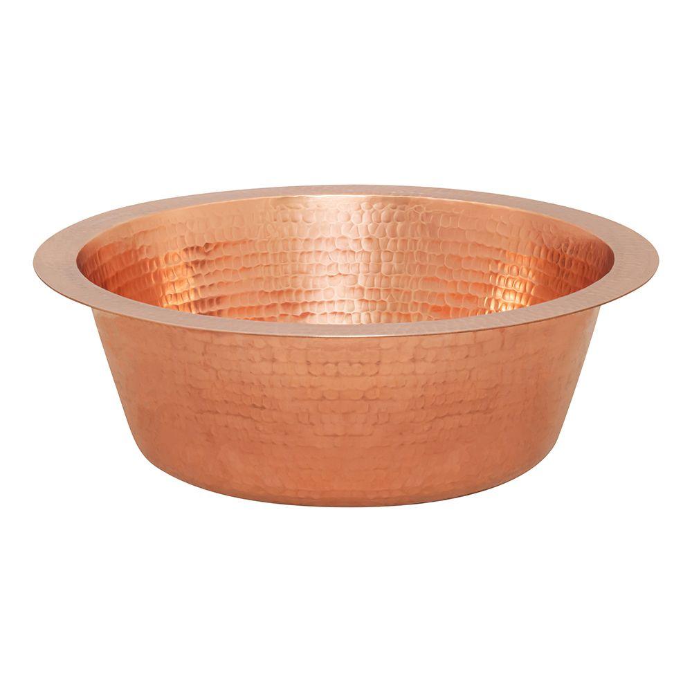 14" Round Hammered Copper Bar Sink with 2" Drain Opening in Polished Copper - Hardware by Design