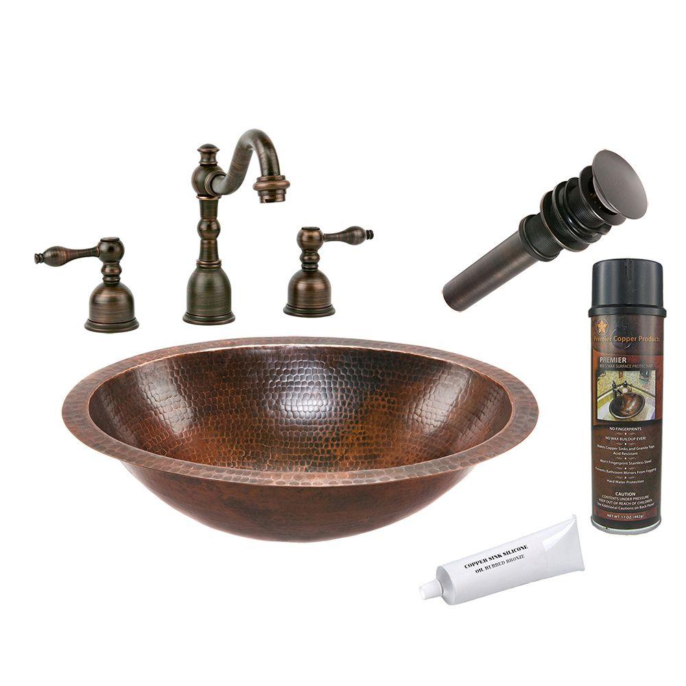 19" Oval Under Counter Hammered Copper Bathroom Sink - Hardware by Design