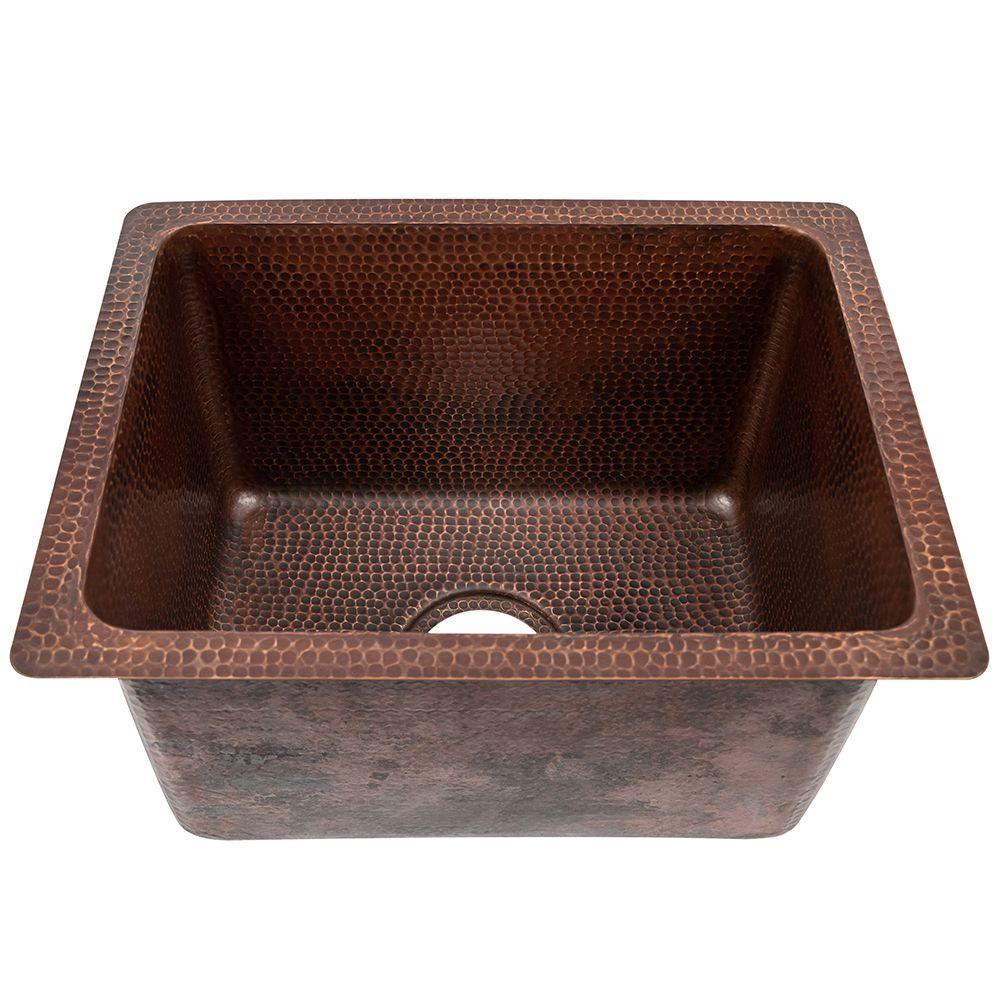 17" Rectangle Hammered Copper Bar/Prep/Laundry/Utility Sink w/ 3.5" Drain Opening - Hardware by Design